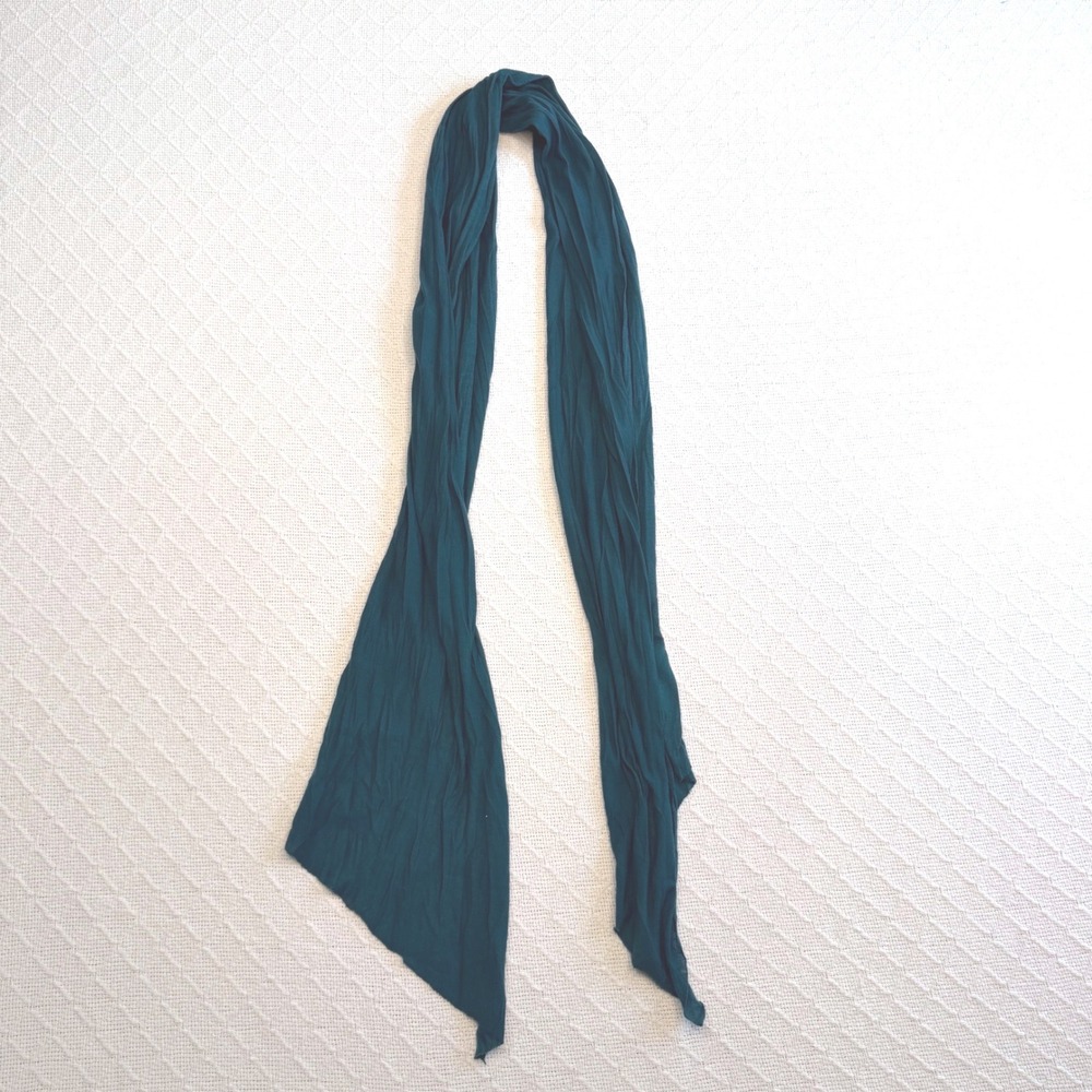 Teal Green Lightweight Jersey Knit Long Scarf Crinkle Texture Pointed Ends
